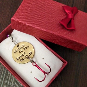 Hooked on you, anniversary gift, valentines day, boyfriend gift, husband gift, fiance gift, fishing lure, Custom lure, personalized lure