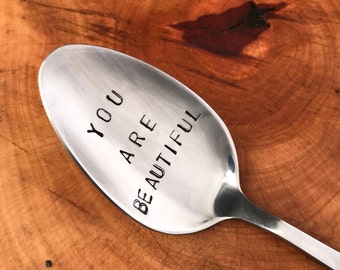 Beautiful spoon , Good Morning Beautiful , personalized spoon , hand stamped , dad's spoon , anniversary gift , stocking stuffer