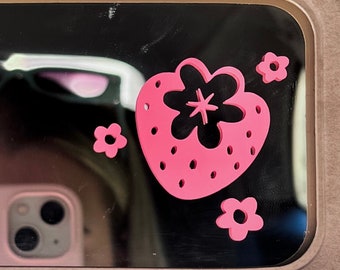 Cute strawberry mirror decal, car sticker, mirror sticker, mirror decal, car decal, window sticker, aesthetic cute car sticker,vinyl sticker