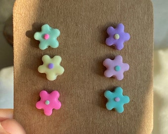 Cute Small Flower Stud Earrings, Mismatched Stud Earrings, Kawaii Earrings, For Kids, For Girls, Cute Earrings
