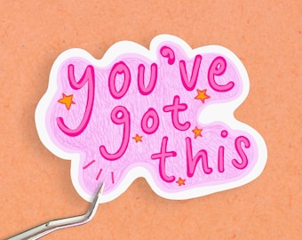 May include: Pink sticker with the text "You've got this" in a pink, handwritten font. The sticker has a white border and small orange stars scattered around the text.