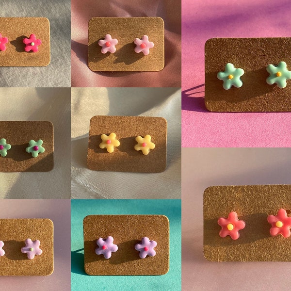 Tiny Flower Stud Earrings, Handmade Dainty Flower Studs, Pastel Coloured Flowers Trendy Studs, Little Girl Earrings,Tiny Studs,Mini Earrings