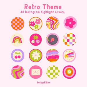 40 Retro Groovy Instagram Highlight Covers, Aesthetic IG Story Highlight Icon Pack, 70s Trendy Icons, Colorful Highlights, Bright Highlights