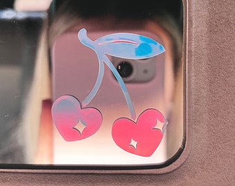 Heart cherry mirror decal, car sticker, mirror sticker, mirror decal, car decal, window sticker, aesthetic cute car sticker, vinyl sticker