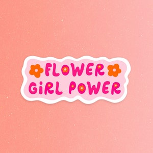 フラワーガールパワービニールステッカー：レトロフェミニストラップトップデカール