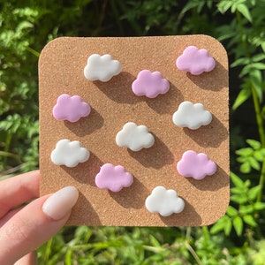 White cloud magnet set or drawing pins, handmade polymer clay kawaii push pins, cute magnet decoration, for pin boards or magnetic boards