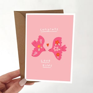 Glückwunschkarte, Lovebirds, Verlobungskarte, Hochzeitstag Karte für glückliches Paar, A6 Karte innen leer, handgefertigte frisch vermählte Karte, Jubiläumsgeschenk