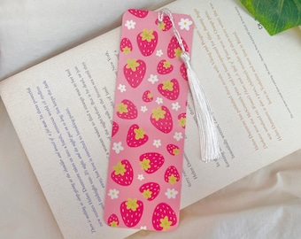 Strawberry Bookmark With Tassle, Cute Bookmark, Cottagecore Bookmark Gift for a Book Lover, Aesthetic Bookmark, Unique Bookmarks For Readers