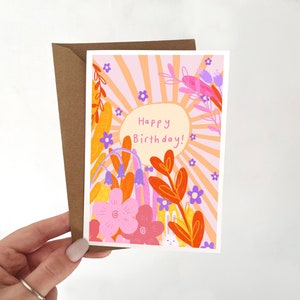 Handgemachte Glückwunschkarte zum Geburtstag mit Wildblumen, Wildblumen Illustration, zum Geburtstag mit schönen Blumen