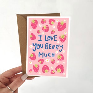 Carte Je t'aime beaucoup, carte de Saint-Valentin drôle, carte tu me manques longue distance, carte d'anniversaire de fruits mignons, cadeau fraise, carte A6 faite main