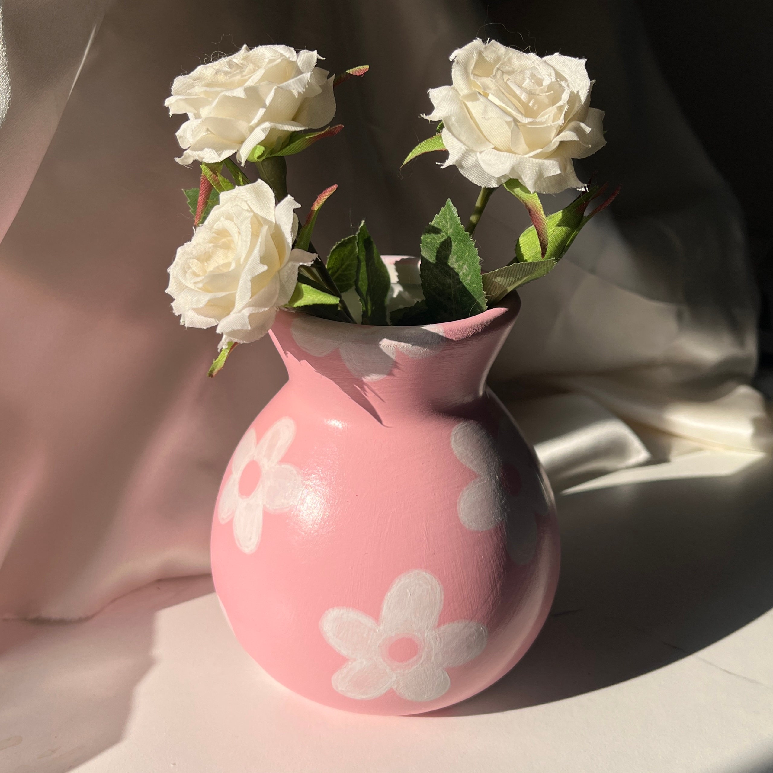 Retro Flower Hand Painted Ceramic Vase, Colourful Home Decor