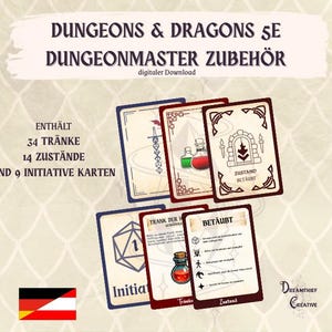 DungeonMaster-tillbehör | Dungeons and Dragons 5E 2014 | Utskrivbara D&D-besvärjelser | Trolldrycker | Villkor | Initiativ | D&D-tillbehör | Tyska