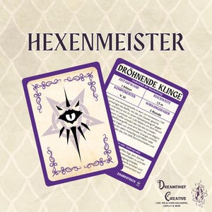 Cartas de Magia Warlock DnD5E 2014 Alemão | Livro de feitiços DND | Feitiços de D&D para imprimir | Dungeons and Dragons 5ª Edição | Acessórios DND