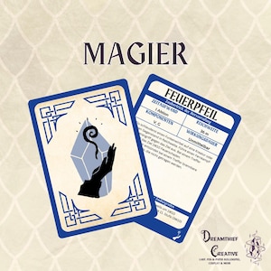 Cartas de hechizo de mago DnD5E 2014 en alemán | Libro de hechizos DND | Hechizos de D&D imprimibles | Dungeons and Dragons 5ª Edición | Accesorios DND