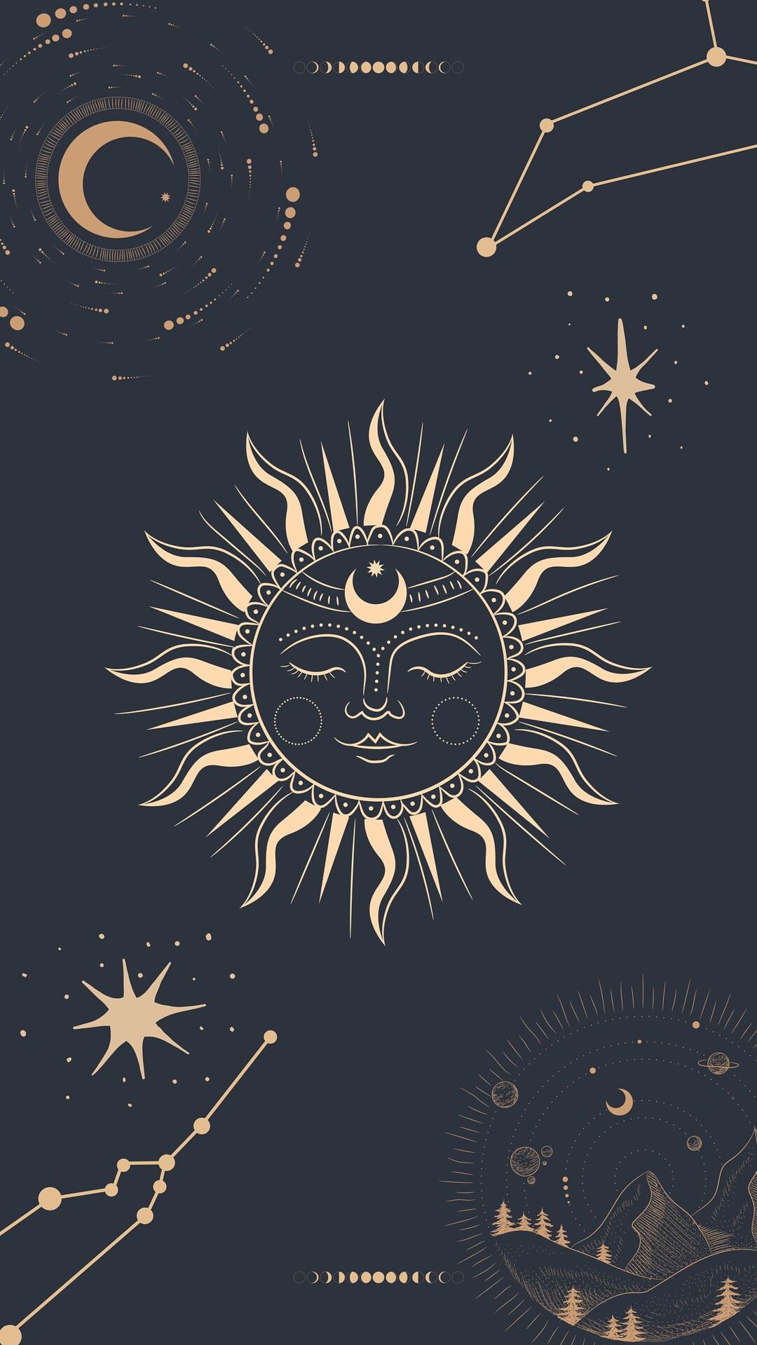 Dark Blue and Navy Modern Zodiac Phone Wallpaper Etsy