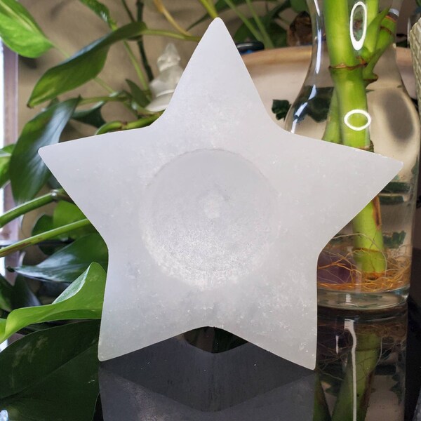 Selenite Star Candle Holder Selenite Candle Holder for Tea Light Crystal Candle Holder Tea Light Holder Selenite Star Crystal Holder