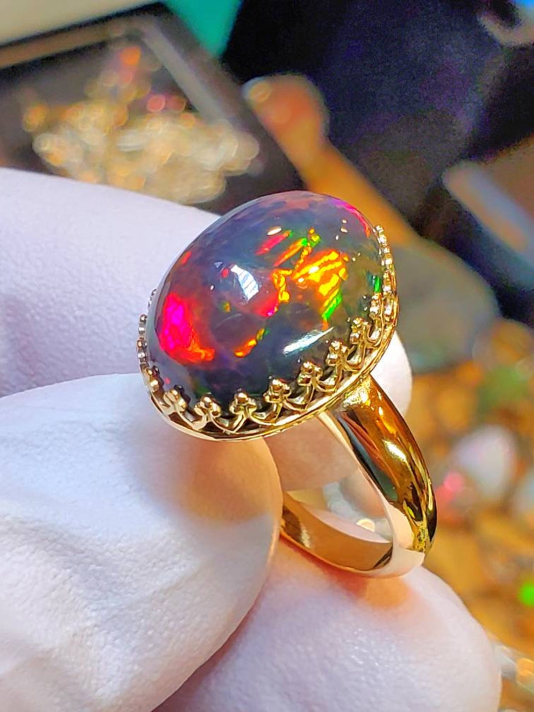 Black Fire Opal Ring Big Opal Ring Large Opal Ring. 14k - Etsy
