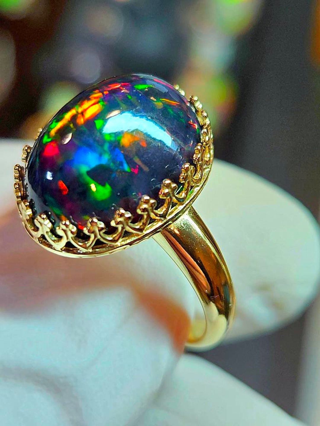 Black Opal, Black Fire Opal Ring, Engagement Ring, Opal Ring, Opal ...