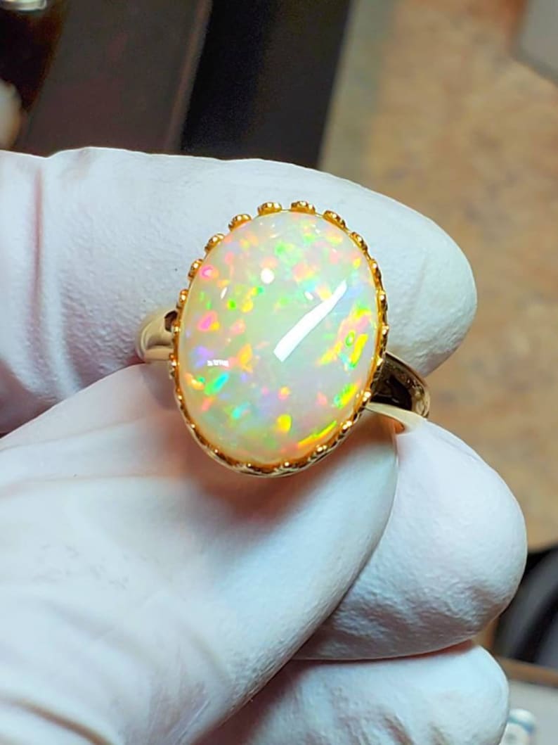 Statement Ring, Gold Ring, Opal Ring, 14k Solid Gold Opal Ring, Natural ...