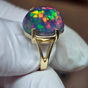 14k solid gold ring, black opal ring,  gold ring, engagement ring,  gold opal ring, opal ring, opal, opal jewelry,