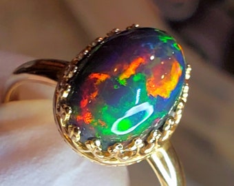 Black opal, gold ring, 14k solid gold ring,  ring, opal,  natural opal,  genuine opal,  real opal,
