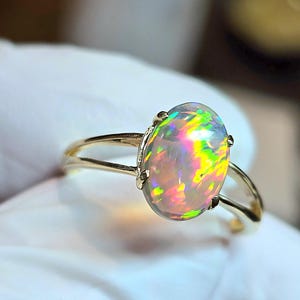 Engagement ring, 14k solid gold ring, gold engagement ring, dark opal, fire opal, opal, natural dark opal