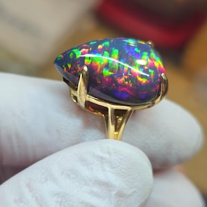 Gift for her, Opal ring, 14k solid, gold ring, natural opal, silver opal ring, opal jewelry, rainbow opal, black fire opal,  opal