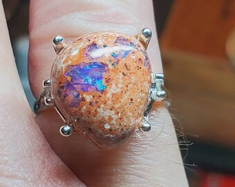 Opaal verlovingsring, anillo opalo, Mexicaanse cantera opaal ring, Mexicaanse vuuropaal ring