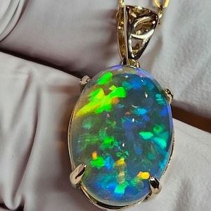 Necklace, 14k solid gold, opal necklace, crystal necklace, blue opal pendant, opal, gold pendant, opal jewelry