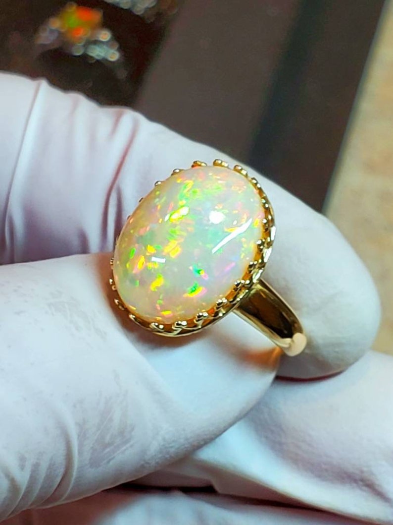 Statement Ring, Gold Ring, Opal Ring, 14k Solid Gold Opal Ring, Natural ...
