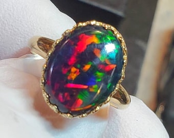Black opal, gold ring, 14k solid gold ring,  ring, opal,  natural opal,  genuine opal,  real opal,