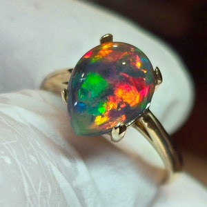 opal ring, naturally dark, opal ring,  natural opal ring, 14k solid gold, engagement ring,  black fire opal ring,  opal jewelry,  opal gift
