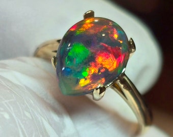 opal ring, naturally dark, opal ring,  natural opal ring, 14k solid gold, engagement ring,  black fire opal ring,  opal jewelry,  opal gift