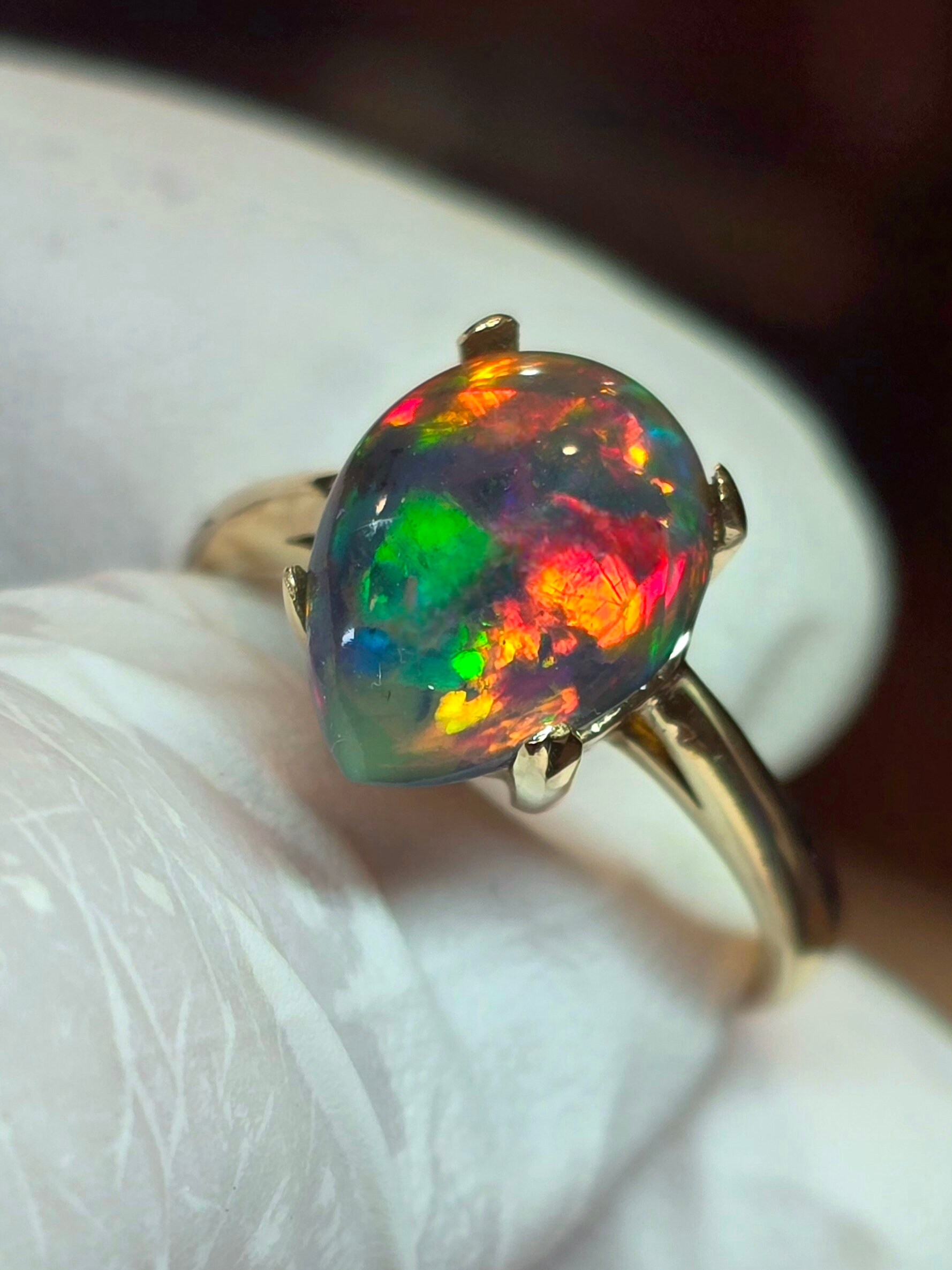 opal ring, naturally dark, opal ring,  natural opal ring, 14k solid gold, engagement ring,  black fire opal ring,  opal jewelry,  opal gift