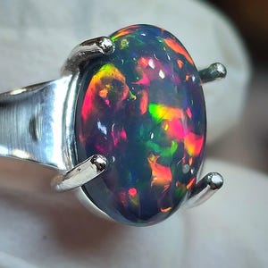 Gift for her, opal ring, naturally dark, opal ring,  natural opal ring,  engagement ring,  black opal ring,  opal jewelry,  opal gift