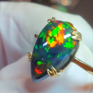 14k gold opal ring, 14k solid gold ring,black opal ring, gold ring, black fire opal ring, opal gift