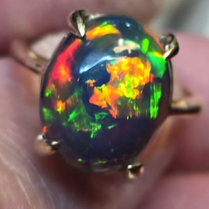 Solid gold ,opal ring, 14k gold ring,black opal ring, gold ring, black fire opal ring, opal gift
