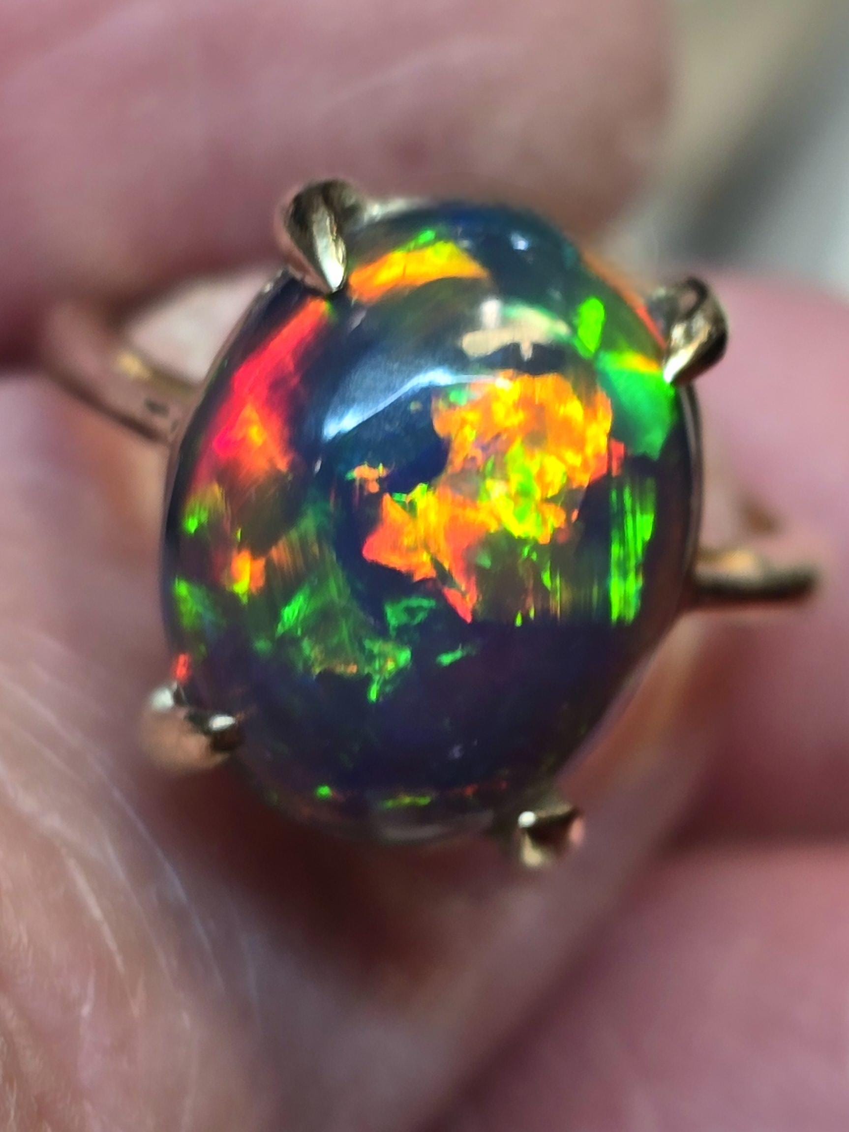 Solid gold ,opal ring, 14k gold ring,black opal ring, gold ring, black fire opal ring, opal gift