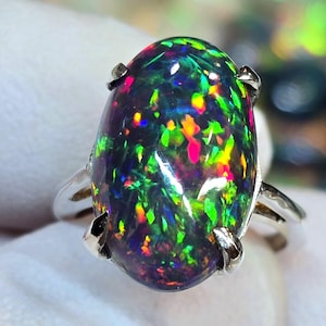 Gift for her, 14k gold ,opal ring, 14k solid gold ring,black opal ring, gold ring, black fire opal ring, opal gift