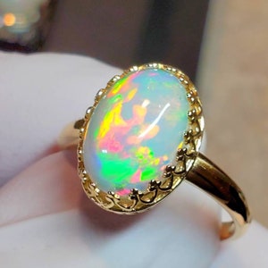 Opal ring, 14k solid gold ring,  gold opal jewelry, crystal ring,  opal crystal ring,  natural opal,  genuine opal ring.