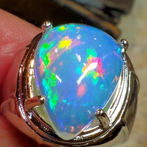 Statement ring, men&#39;s rings, large opal,  big opal,  natural opal,  genuine opal, silver ring, blue opal
