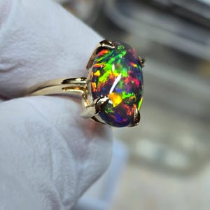 Gift for her, 14k gold, opal ring, 14k solid gold ring,black opal ring, gold ring, black fire opal ring, opal gift