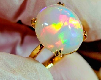 14k gold opal ring, natural opal ring, natural opal, solid gold ring, white opal ring, gold ring, genuine opal ring, opal gift