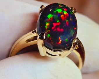 Black opal ring, , natural opal, gallaxy pattern,  opal ring, opal jewelry, rainbow opal, black fire opal,  opal