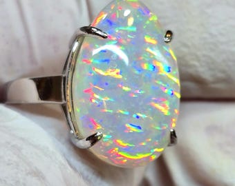 Opal ring, rainbow opal, 14k solid gold, ring, natural opal,  white opal , opal jewelry, opal