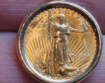 Gold coin necklace, gold coin pendant,gold coin, gold 1/10 ounce American Eagle gold coin year 1999