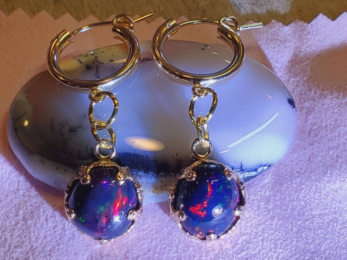Opal earrings black opal earrings earrings fire opal Etsy