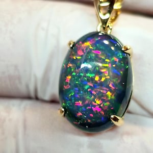 Gift for her, Necklace, black opal,  14k opal necklace, gold pendant, crystal necklace, opal jewelry, opal pendant, opal necklace,