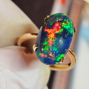 14k gold opal ring, 14k solid gold ring,black opal ring, gold ring, black fire opal ring, opal gift