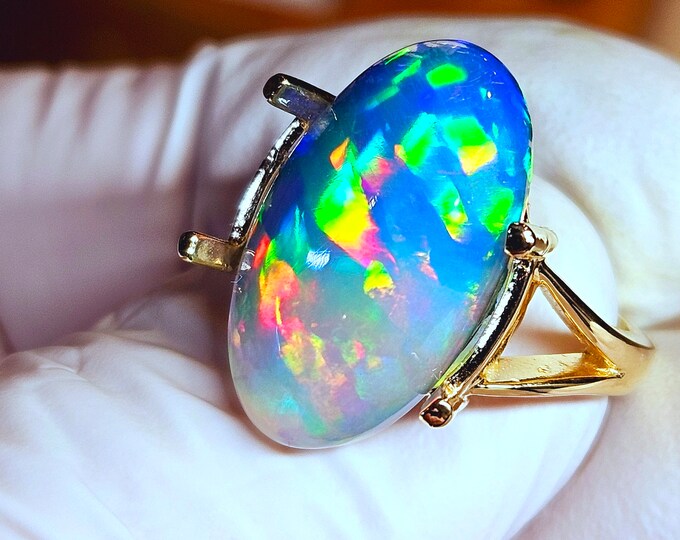 Natural Opal Ring, 14k Solid Gold Ring, Opal Ring, Dark Opal Ring, Opal